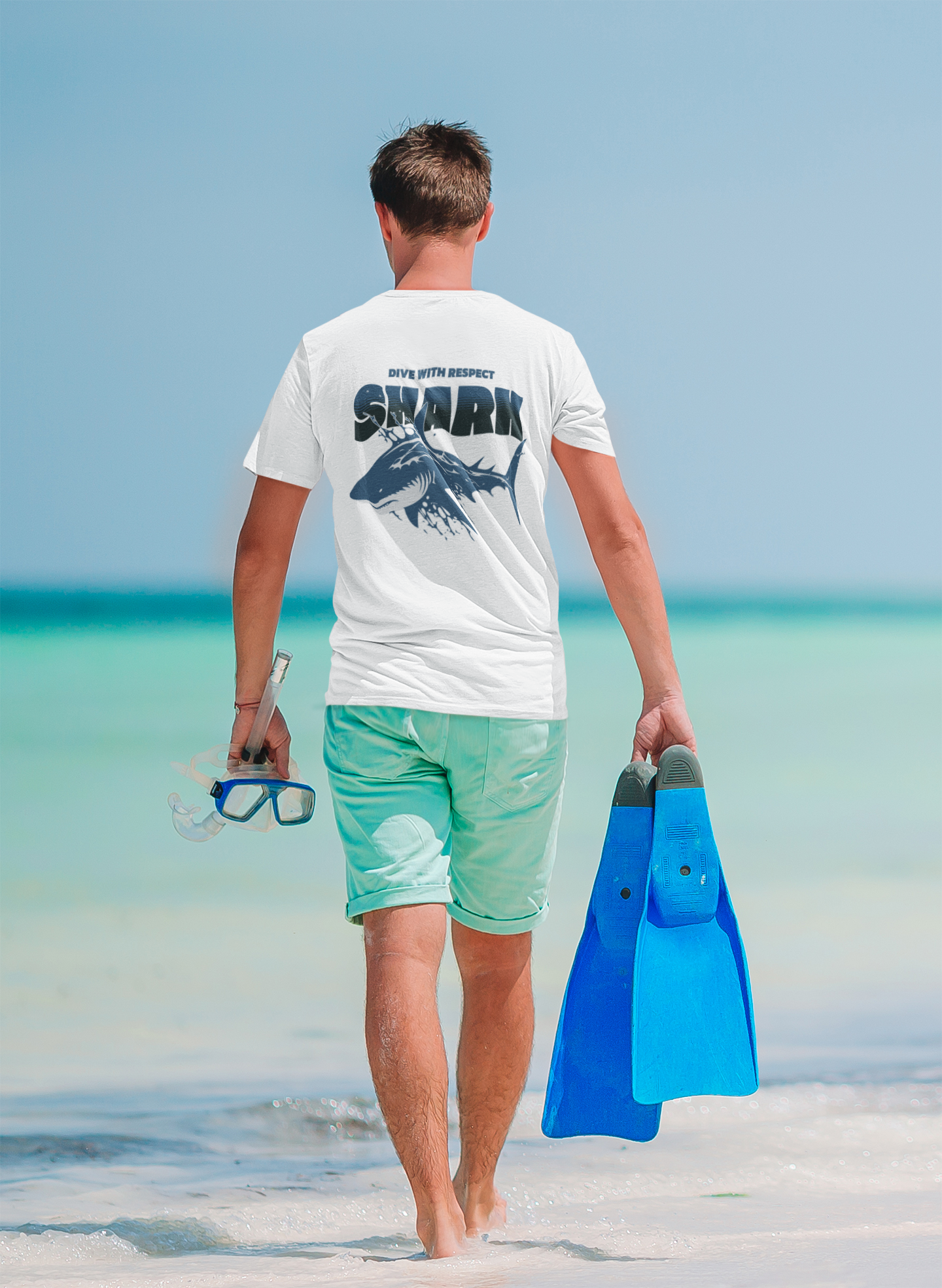 “Dive with Respect” – T-shirt with shark motif 🦈🌊